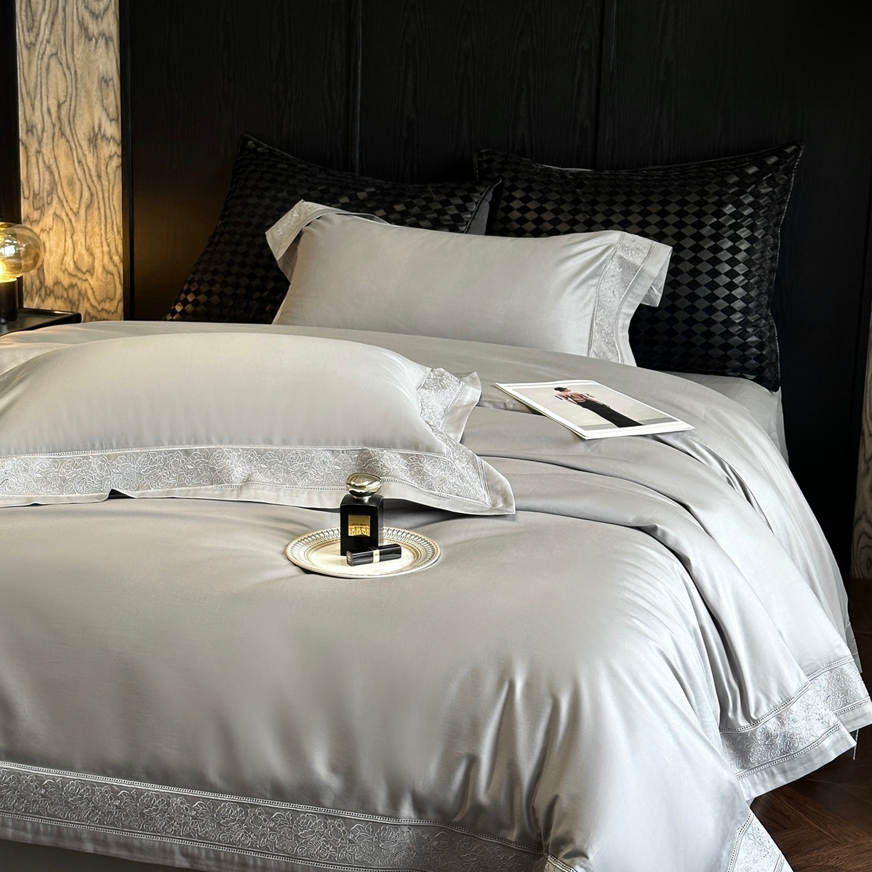 91家纺网 家纺一手货源 找家纺 时亿家居 2026新款100s长绒棉全棉纯棉四件套-奥斯丁 奥斯丁-时空灰