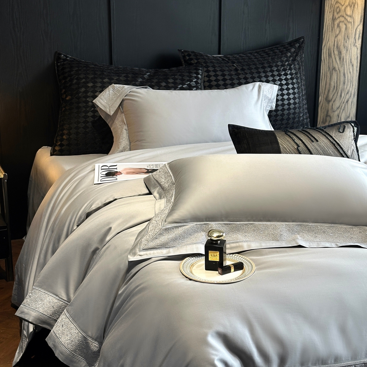 91家纺网 家纺一手货源 找家纺 时亿家居 2026新款100s长绒棉全棉纯棉四件套-奥斯丁 奥斯丁-时空灰