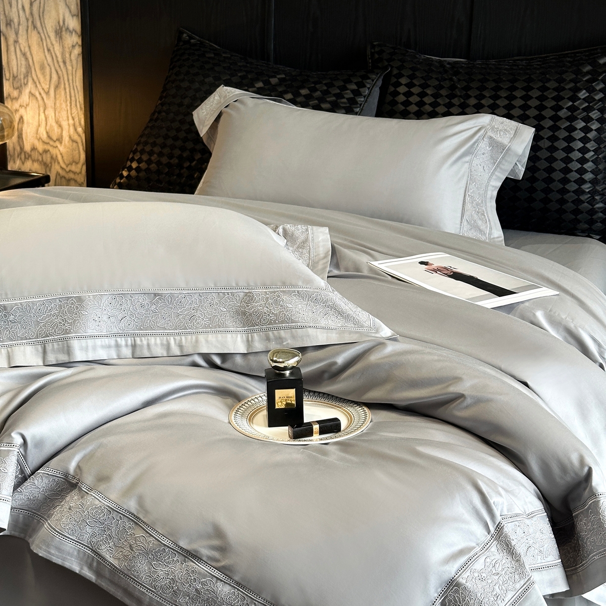 91家纺网 家纺一手货源 找家纺 时亿家居 2026新款100s长绒棉全棉纯棉四件套-奥斯丁 奥斯丁-时空灰