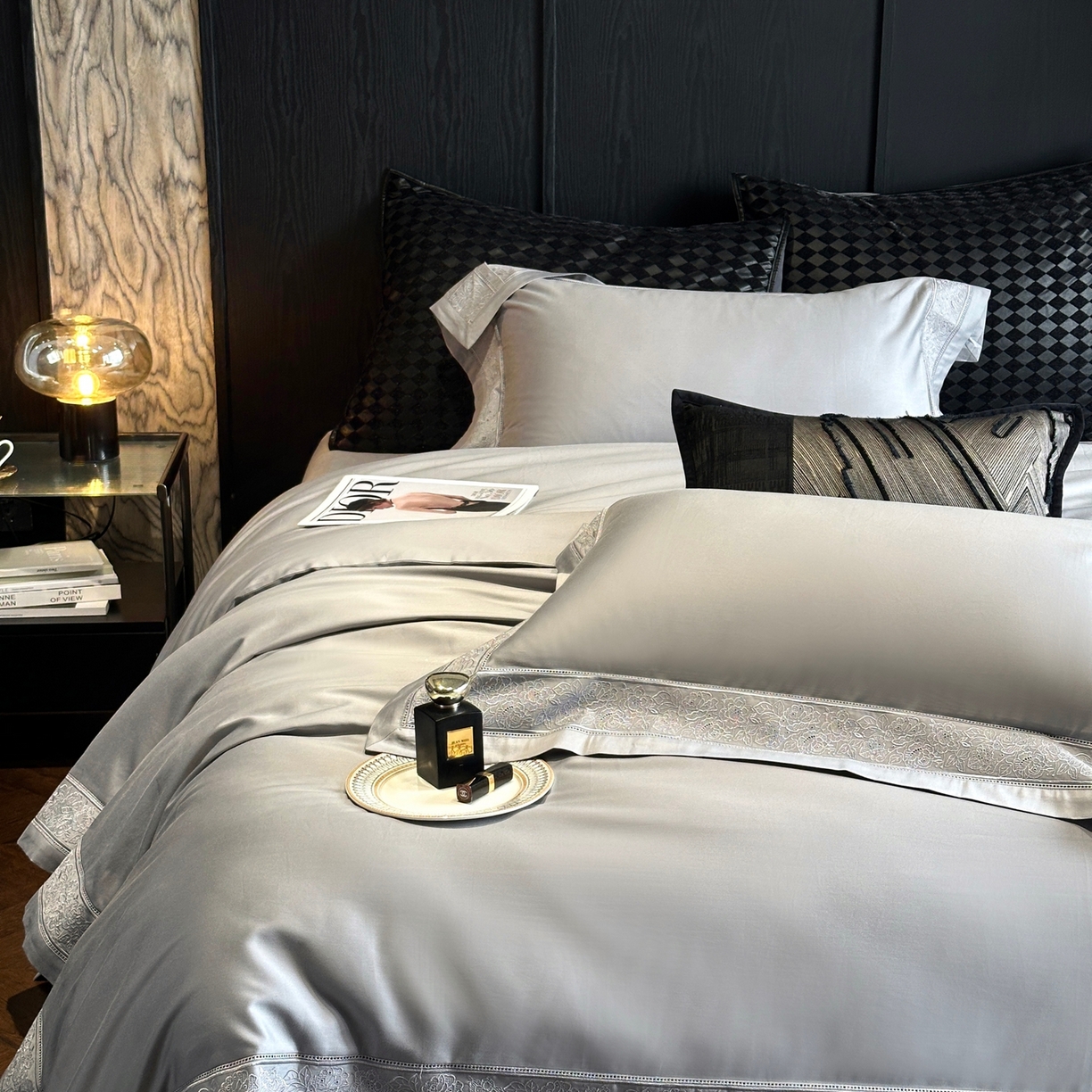 91家纺网 家纺一手货源 找家纺 时亿家居 2026新款100s长绒棉全棉纯棉四件套-奥斯丁 奥斯丁-时空灰