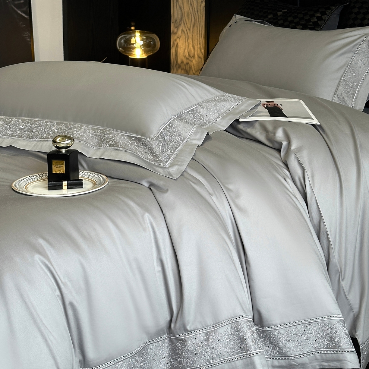 91家纺网 家纺一手货源 找家纺 时亿家居 2026新款100s长绒棉全棉纯棉四件套-奥斯丁 奥斯丁-时空灰