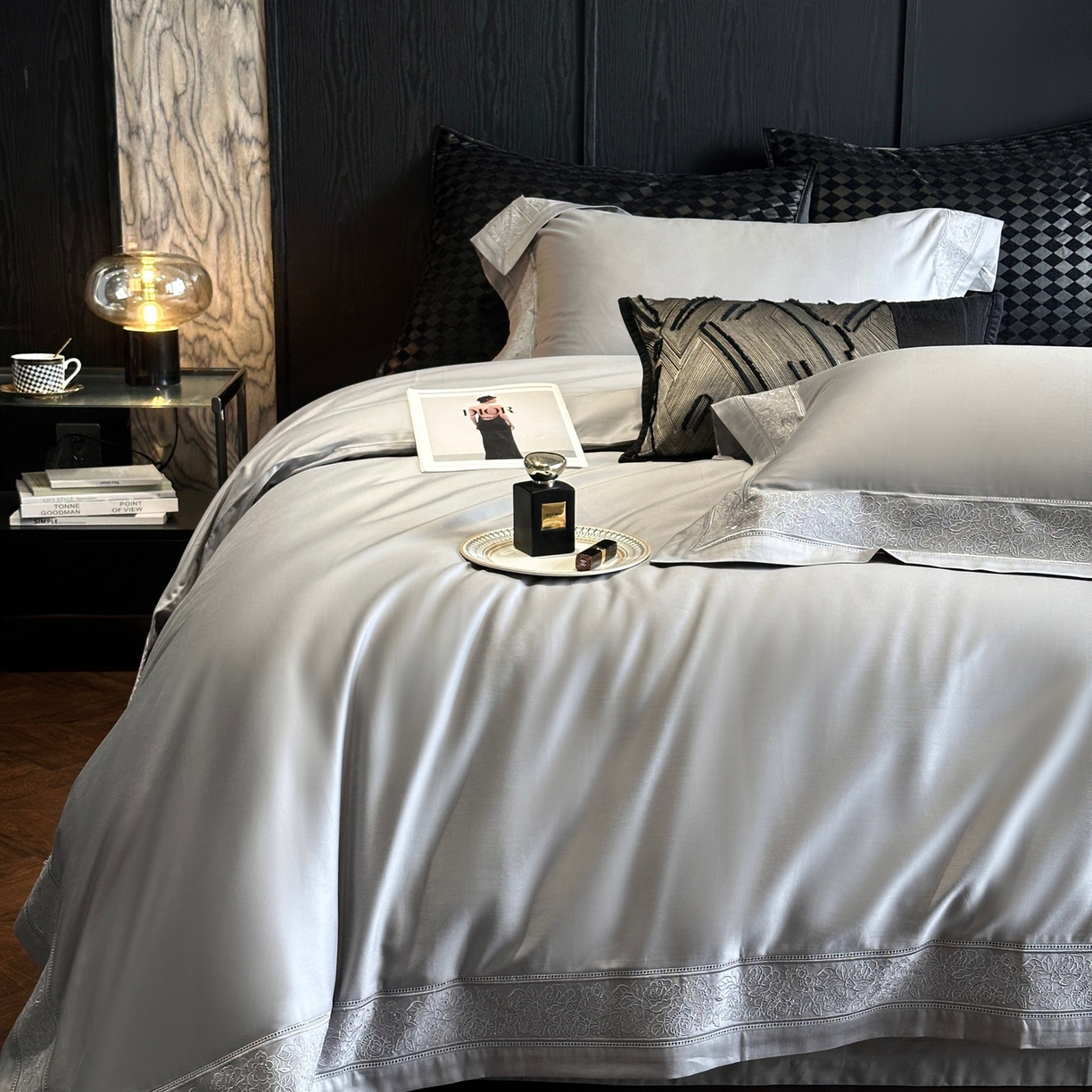 91家纺网 家纺一手货源 找家纺 时亿家居 2026新款100s长绒棉全棉纯棉四件套-奥斯丁 奥斯丁-时空灰