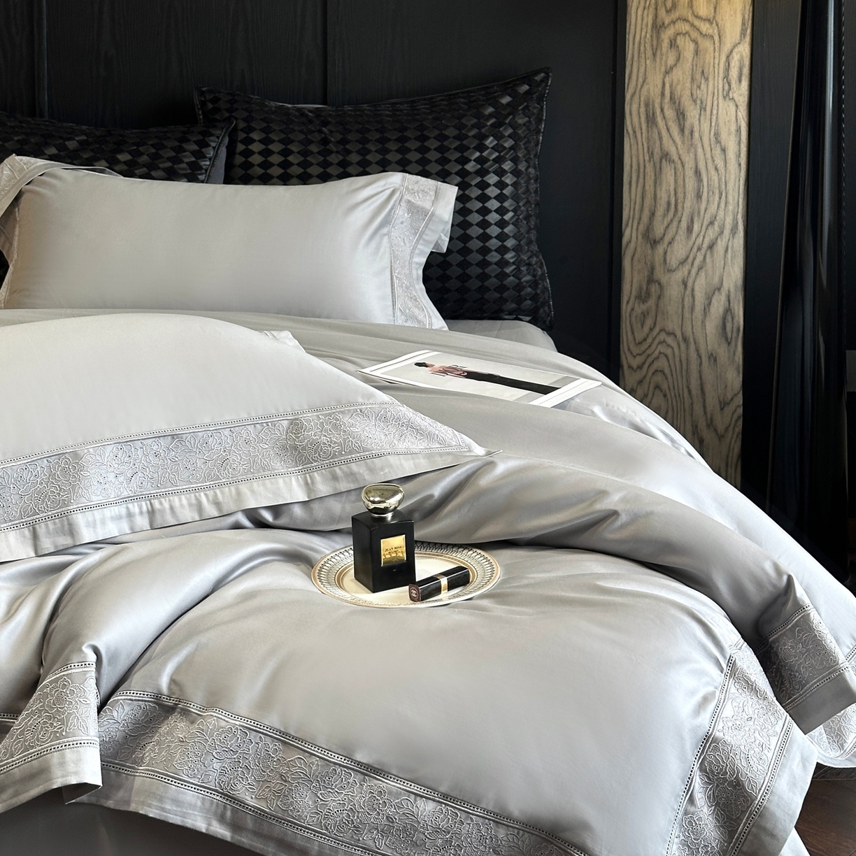 91家纺网 家纺一手货源 找家纺 时亿家居 2026新款100s长绒棉全棉纯棉四件套-奥斯丁 奥斯丁-时空灰