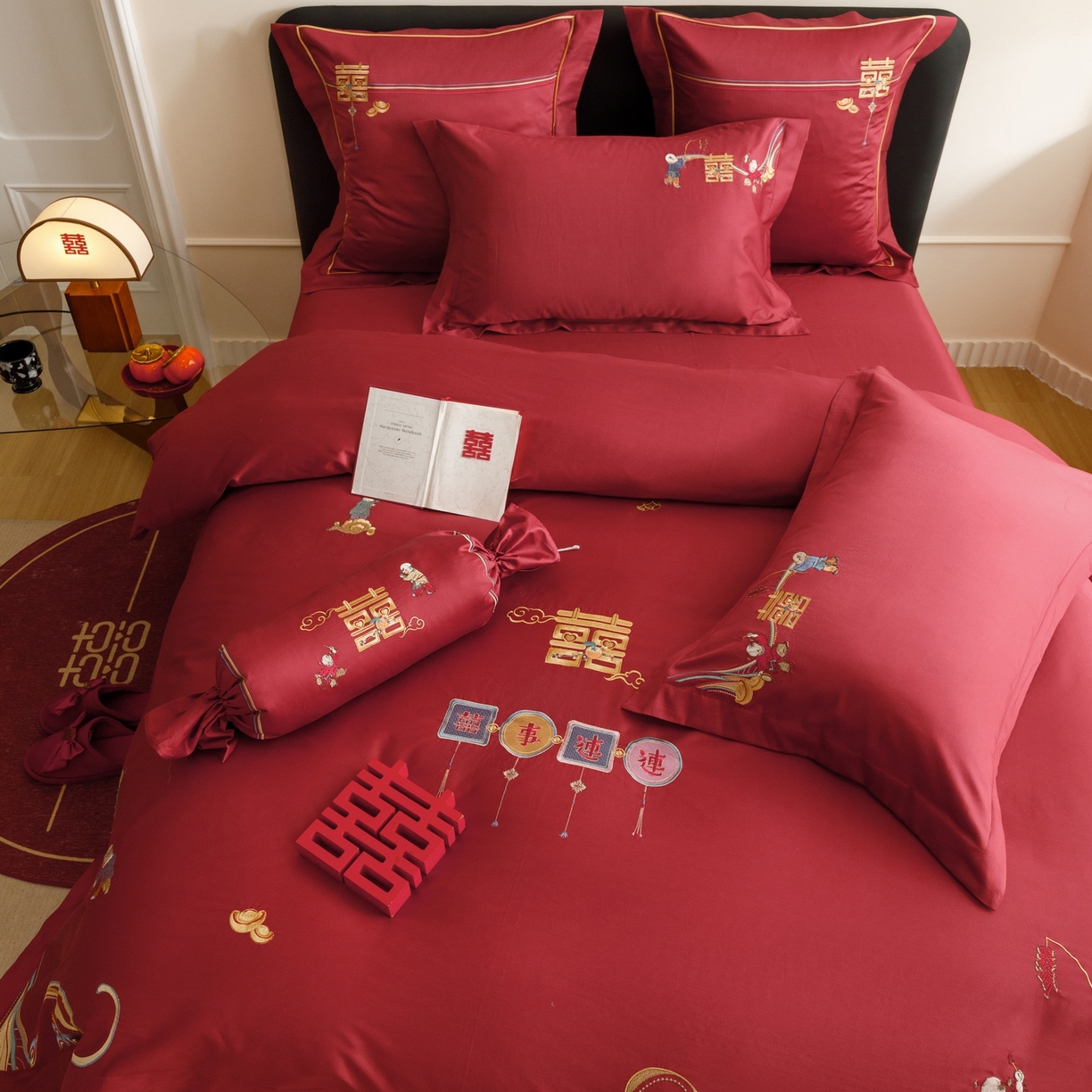 91家纺网 家纺一手货源 找家纺 （总）慕晨 2026新款50支澳棉全棉纯棉贡缎婚庆绣花贴布绣四件套热款