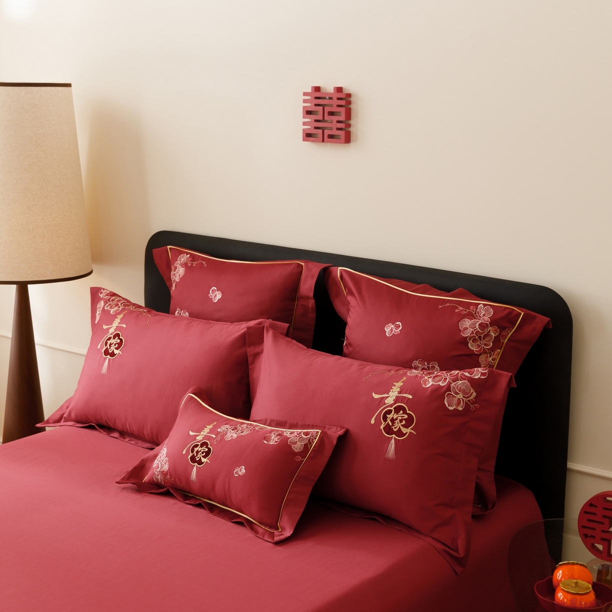 91家纺网 家纺一手货源 找家纺 慕晨 2026新款50支澳棉全棉纯棉贡缎婚庆绣花贴布绣四件套热款 天喜园