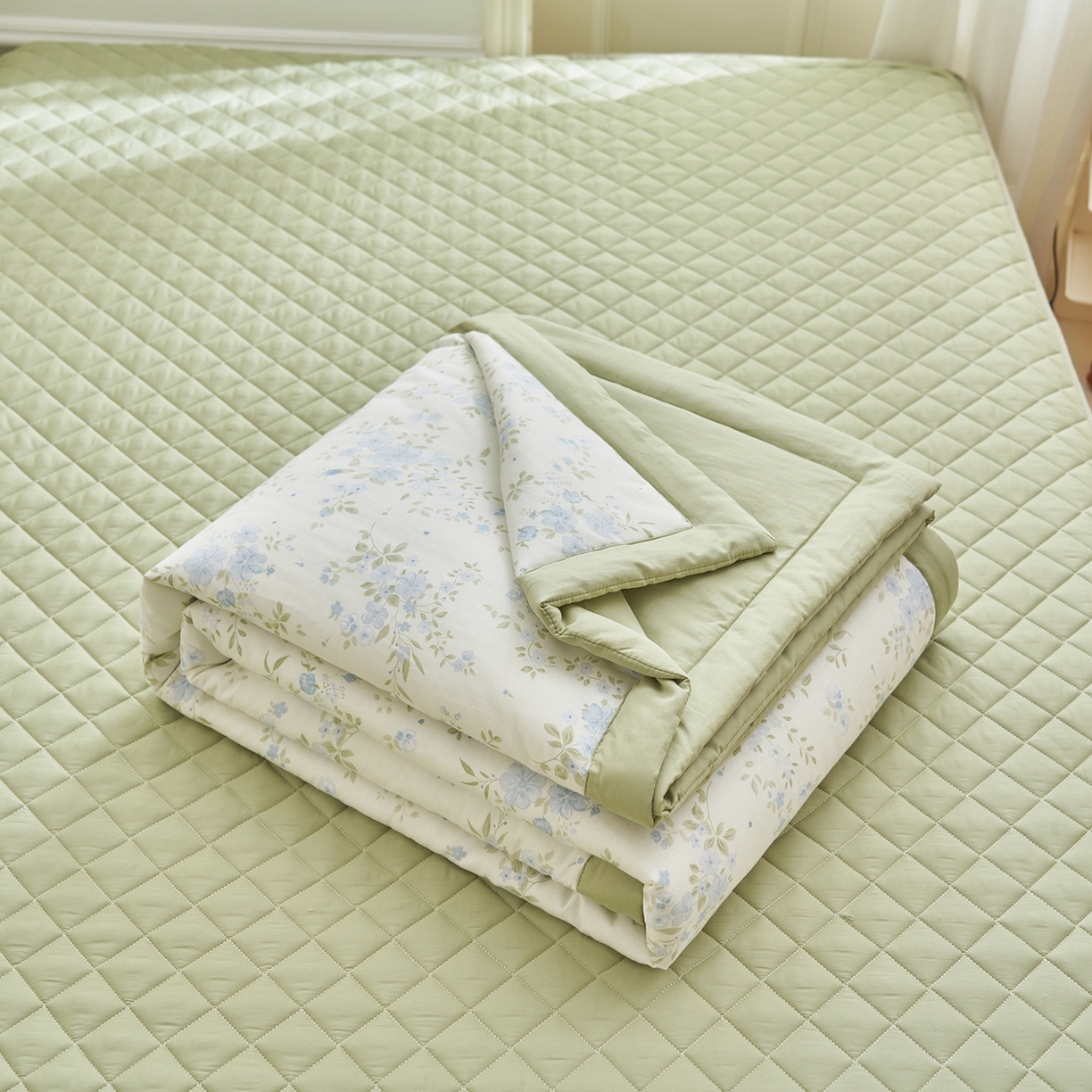 91家纺网 家纺一手货源 找家纺 绒城 2026新款 12868全棉印花棉花夏被四件套 全棉夏被四件套新疆棉花被 - 经典系列 蓝絮花影