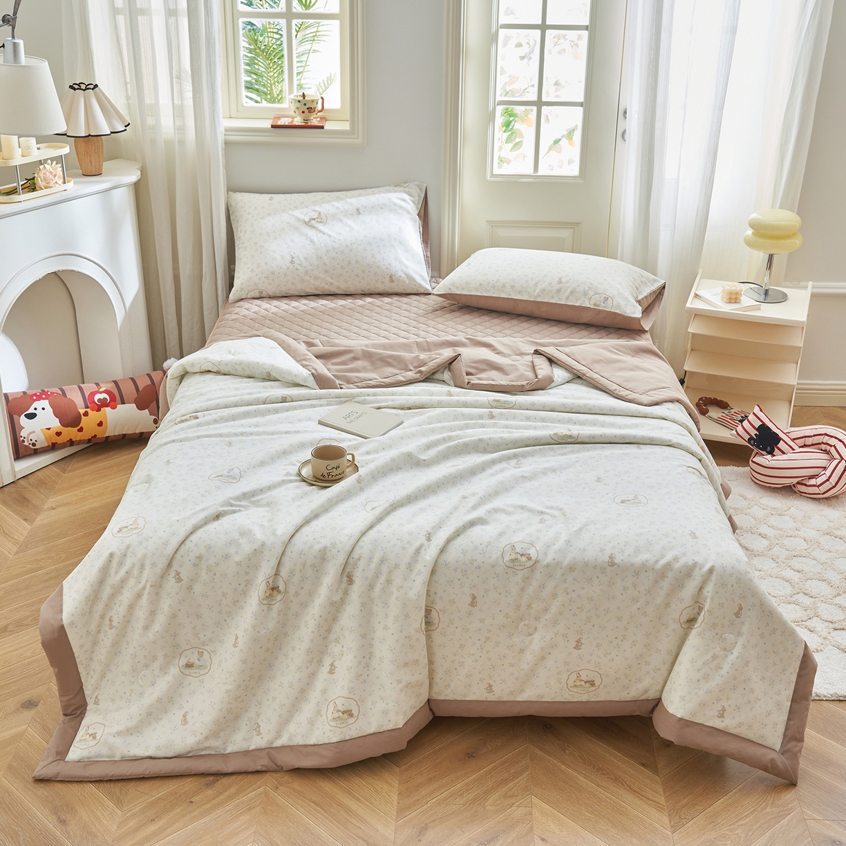 91家纺网 家纺一手货源 找家纺 绒城 2026新款 12868全棉印花棉花夏被四件套 全棉夏被四件套新疆棉花被 - 经典系列 萌遇