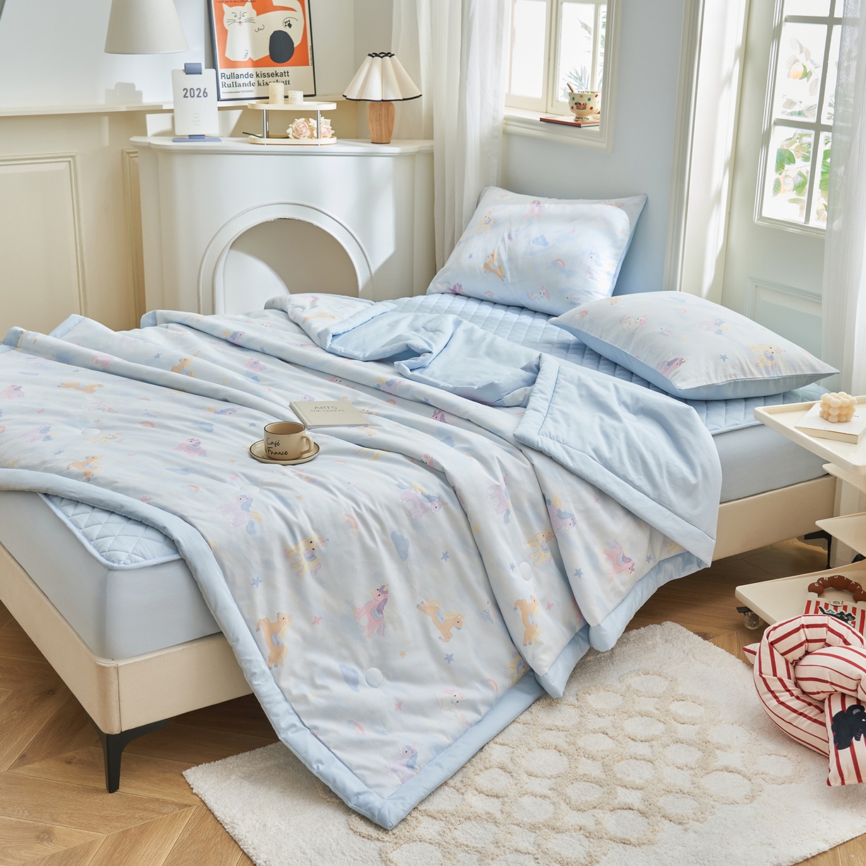 91家纺网 家纺一手货源 找家纺 绒城 2026新款 12868全棉印花棉花夏被四件套 全棉夏被四件套新疆棉花被 - 经典系列 梦幻小马