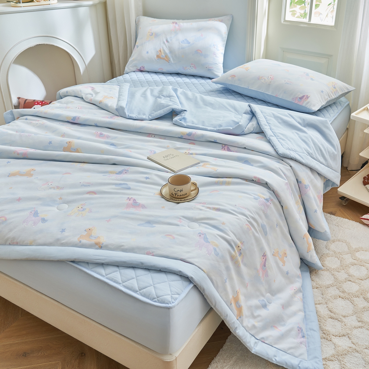 91家纺网 家纺一手货源 找家纺 绒城 2026新款 12868全棉印花棉花夏被四件套 全棉夏被四件套新疆棉花被 - 经典系列 梦幻小马