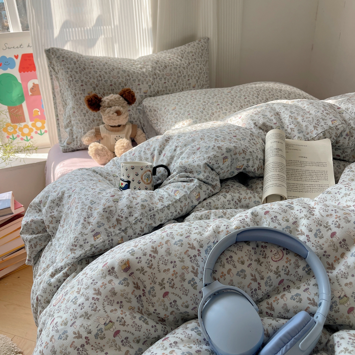 91家纺网 家纺一手货源 找家纺 萝莉家纺 2026新款全棉双层纱四件套 森林兔