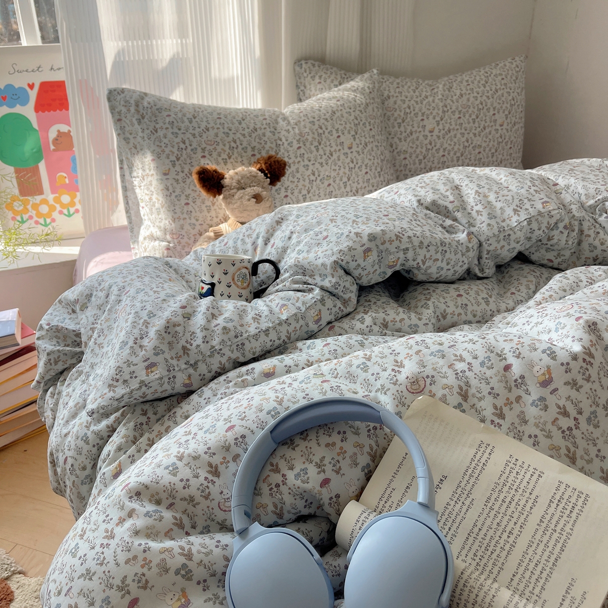 91家纺网 家纺一手货源 找家纺 萝莉家纺 2026新款全棉双层纱四件套 森林兔