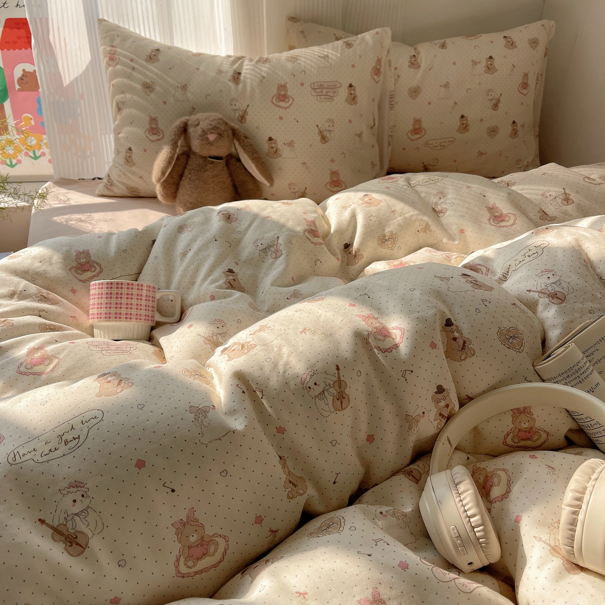 91家纺网 家纺一手货源 找家纺 萝莉家纺 2026新款全棉双层纱四件套 音乐派对