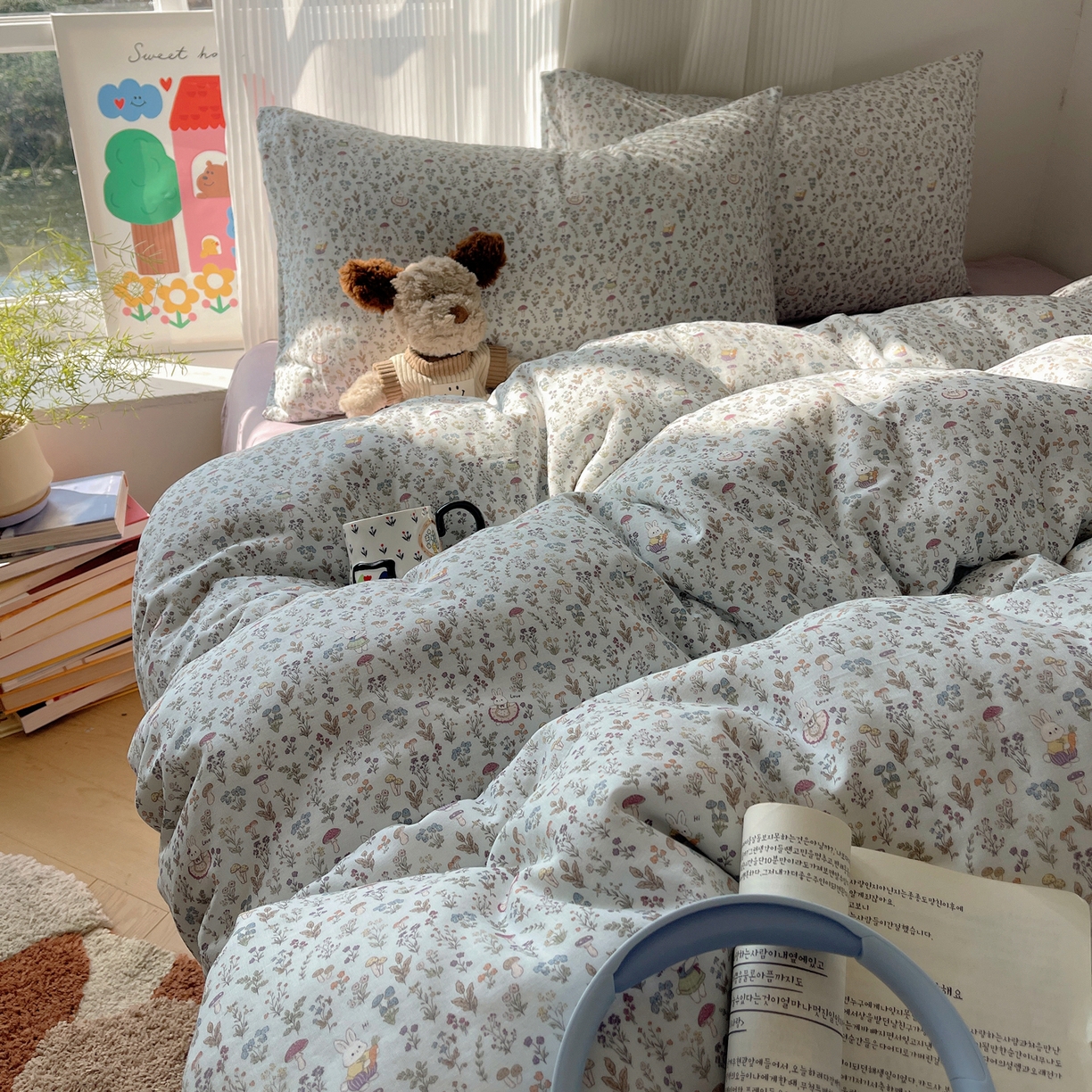 91家纺网 家纺一手货源 找家纺 萝莉家纺 2026新款全棉双层纱四件套 森林兔