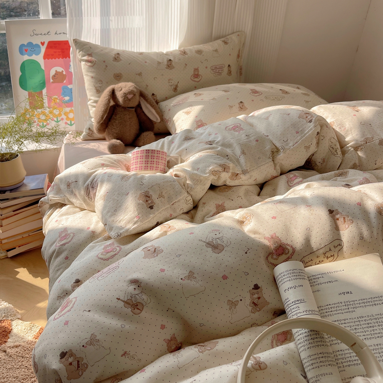 91家纺网 家纺一手货源 找家纺 萝莉家纺 2026新款全棉双层纱四件套 音乐派对