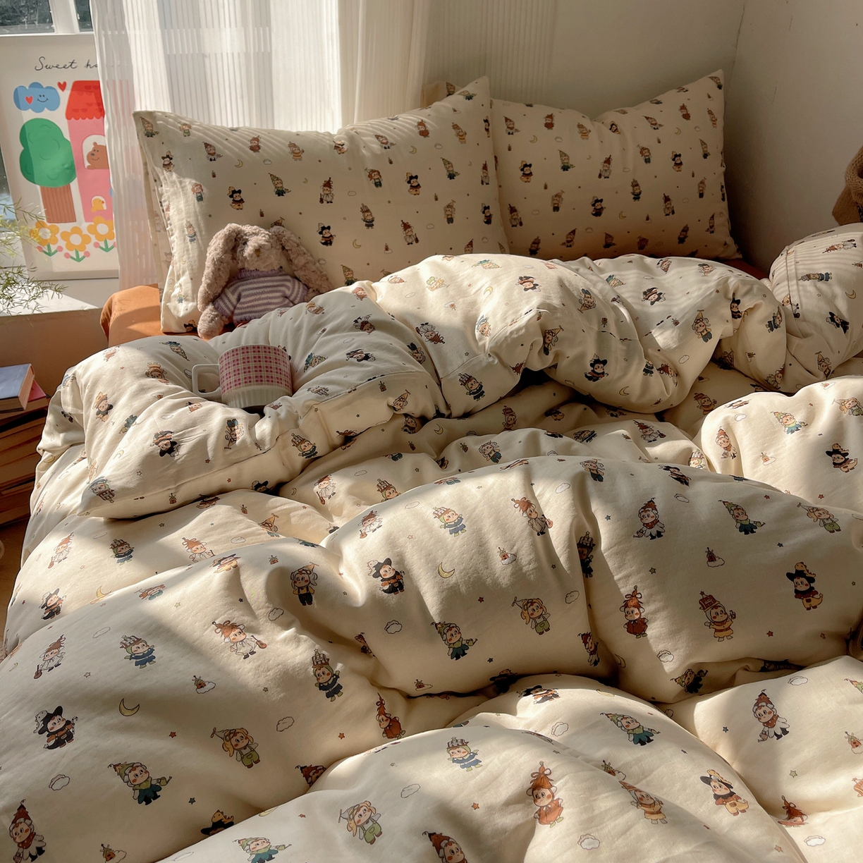 91家纺网 家纺一手货源 找家纺 萝莉家纺 2026新款全棉双层纱四件套 小人国