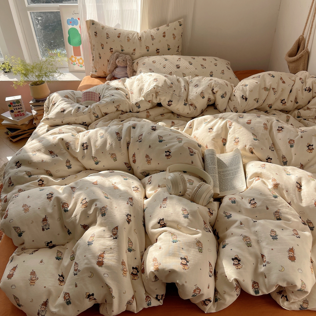 91家纺网 家纺一手货源 找家纺 萝莉家纺 2026新款全棉双层纱四件套 小人国