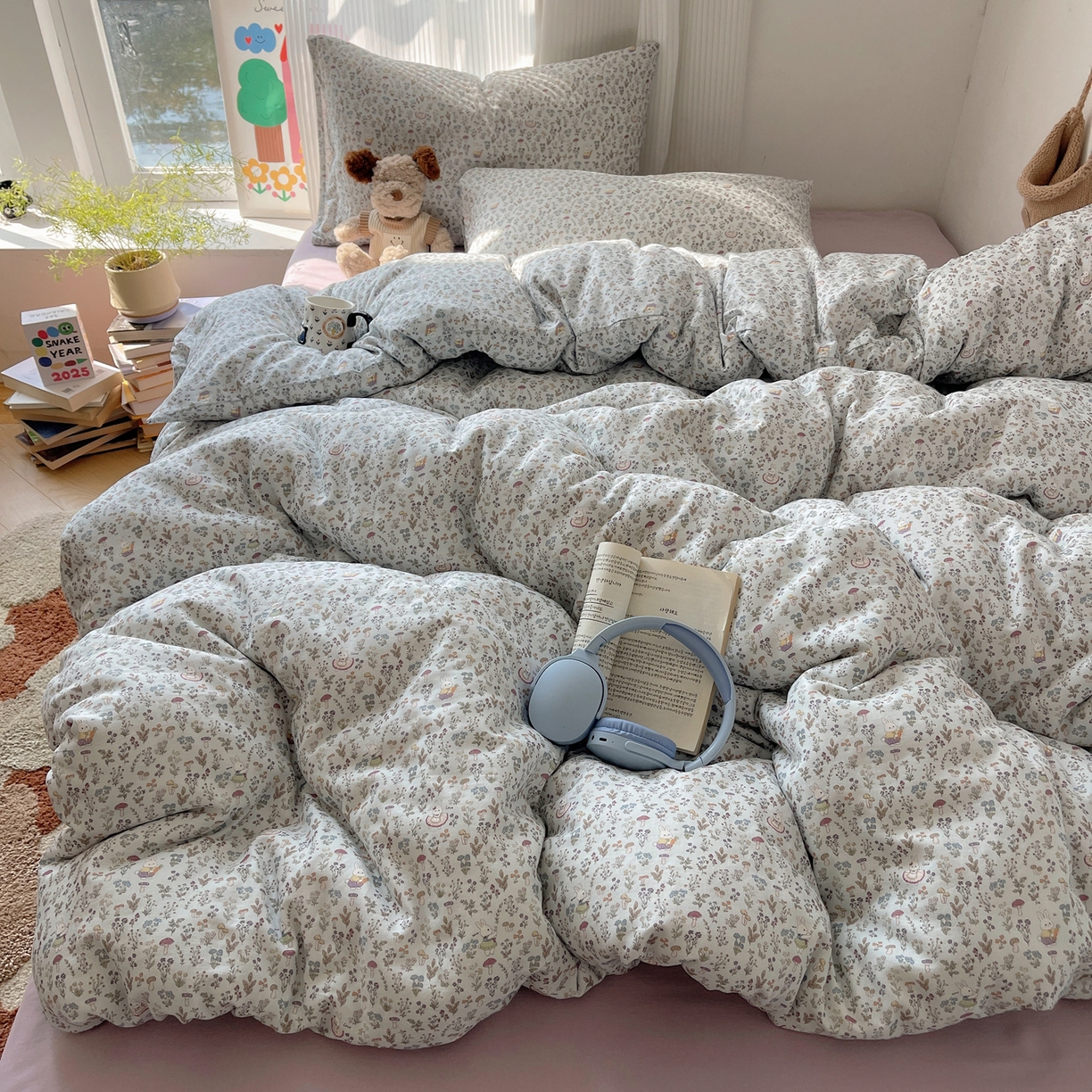 91家纺网 家纺一手货源 找家纺 萝莉家纺 2026新款全棉双层纱四件套 森林兔