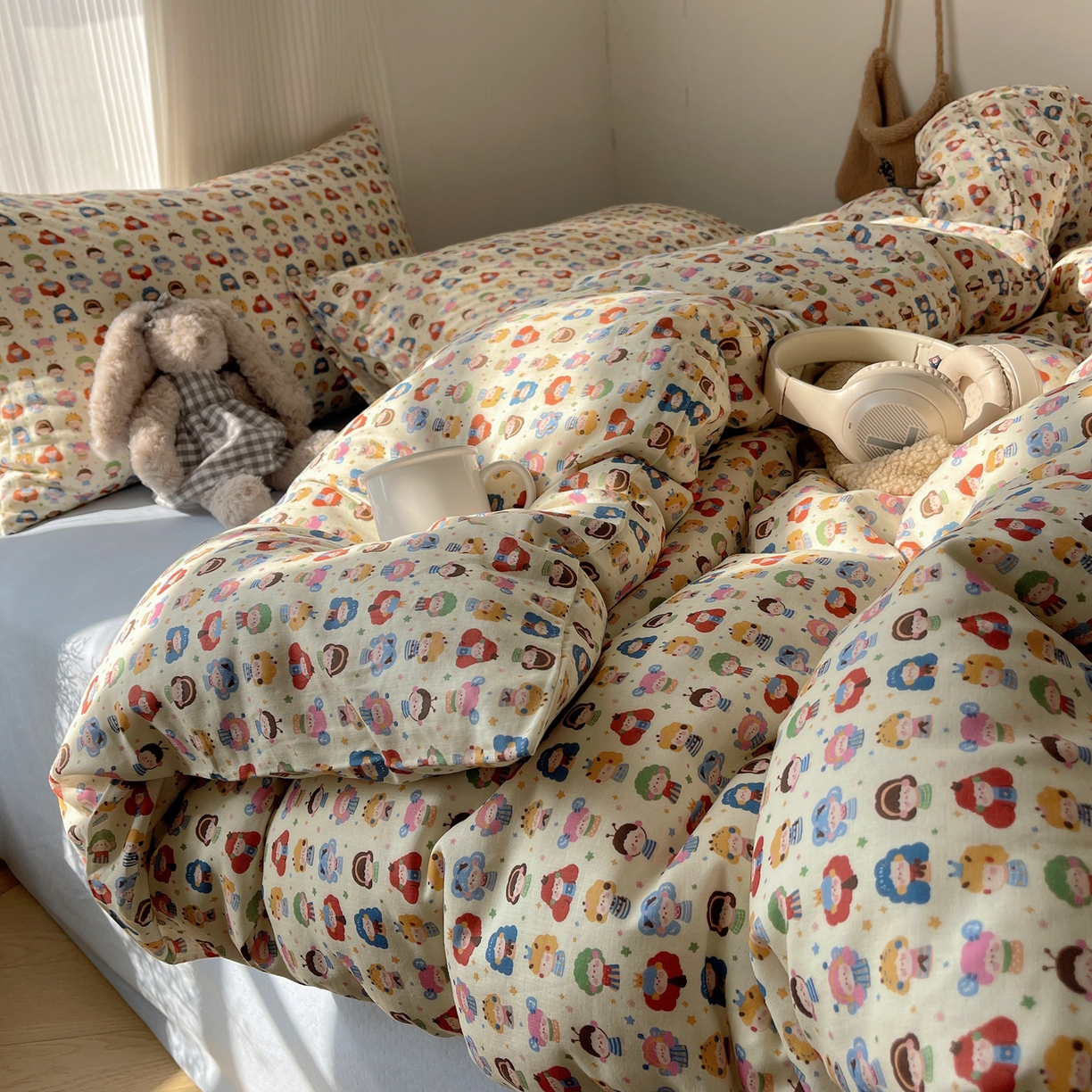 91家纺网 家纺一手货源 找家纺 萝莉家纺 2026新款全棉双层纱四件套 快乐大家族