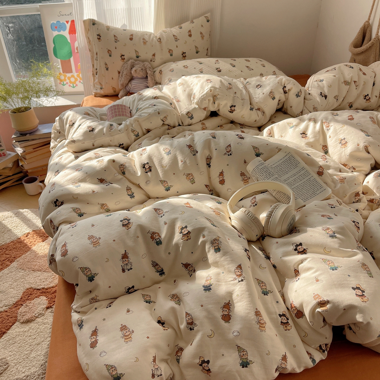 91家纺网 家纺一手货源 找家纺 萝莉家纺 2026新款全棉双层纱四件套 小人国