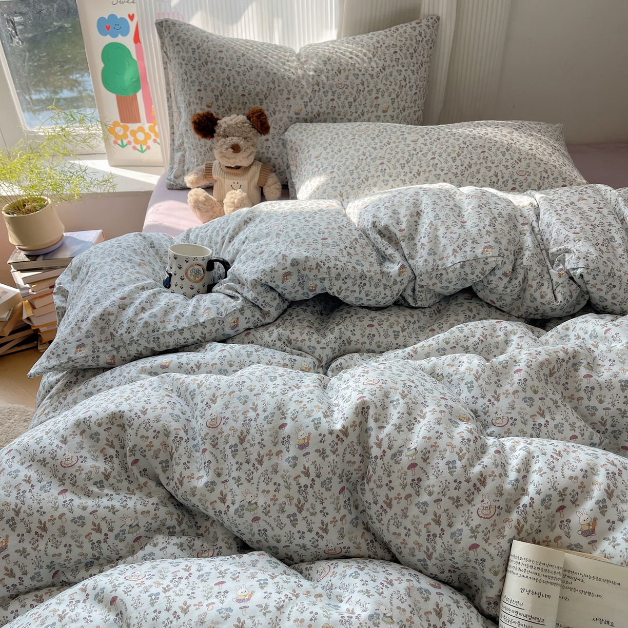 91家纺网 家纺一手货源 找家纺 萝莉家纺 2026新款全棉双层纱四件套 森林兔