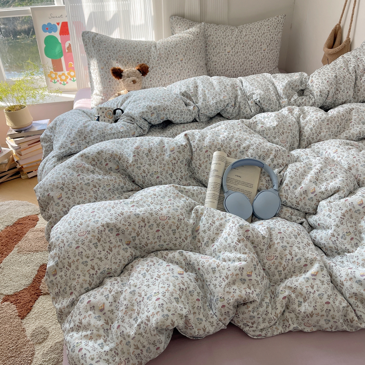 91家纺网 家纺一手货源 找家纺 萝莉家纺 2026新款全棉双层纱四件套 森林兔