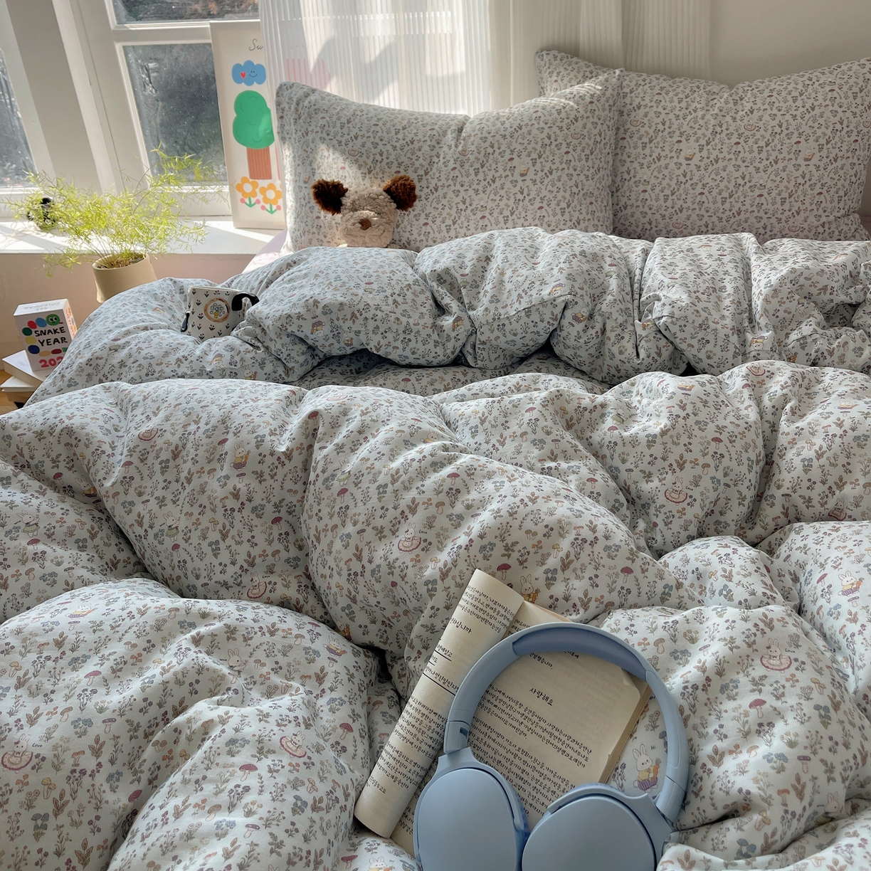 91家纺网 家纺一手货源 找家纺 萝莉家纺 2026新款全棉双层纱四件套 森林兔