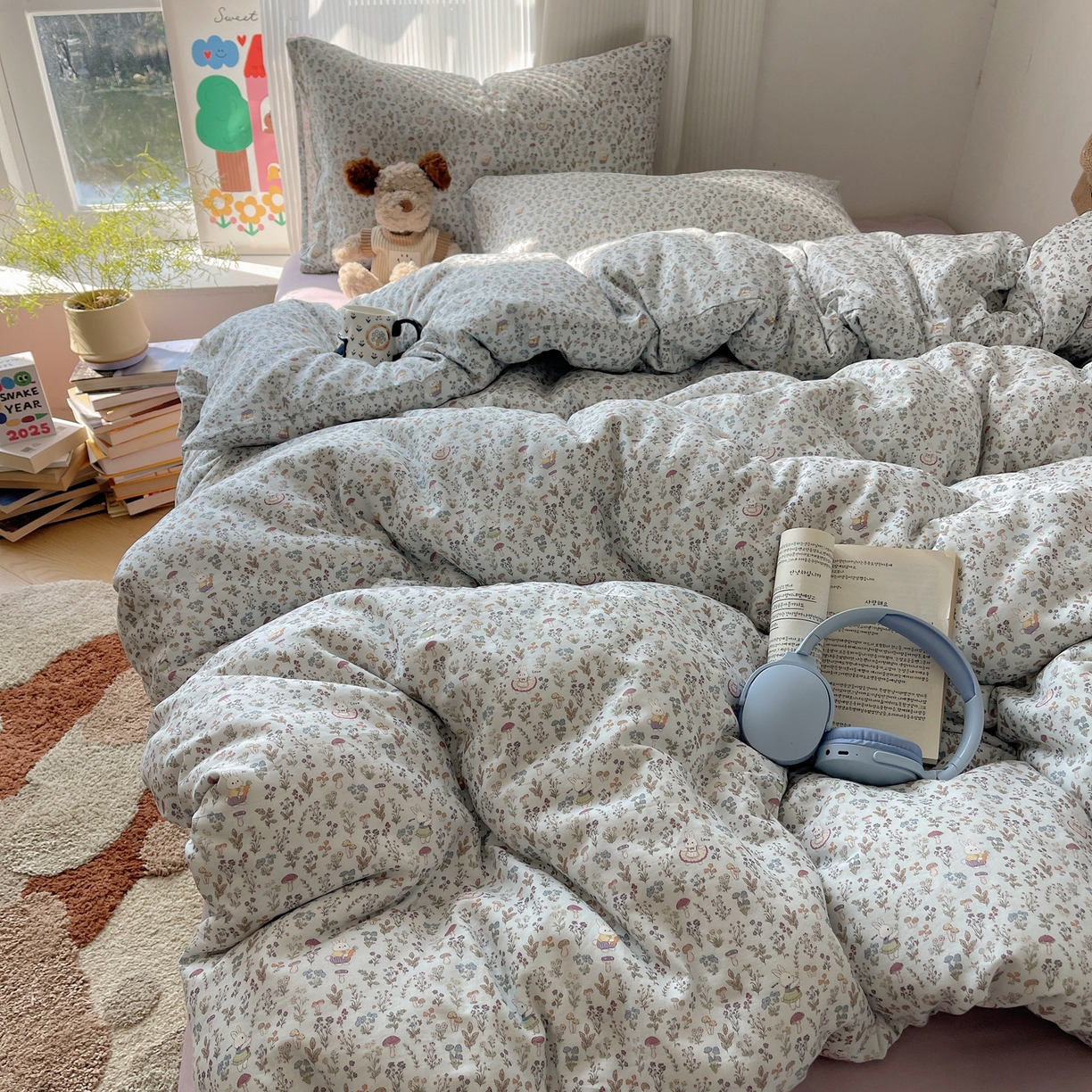 91家纺网 家纺一手货源 找家纺 萝莉家纺 2026新款全棉双层纱四件套 森林兔