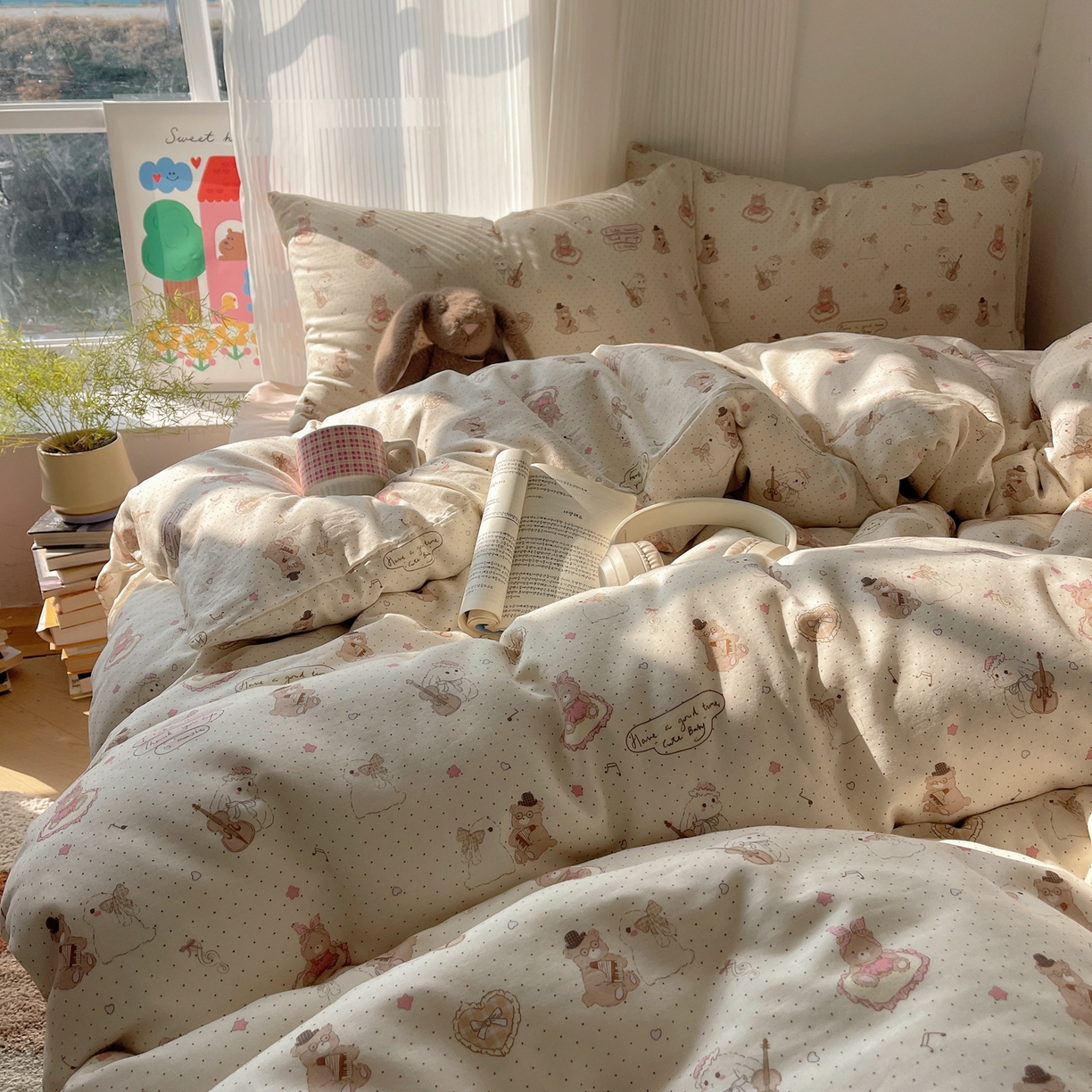 91家纺网 家纺一手货源 找家纺 萝莉家纺 2026新款全棉双层纱四件套 音乐派对