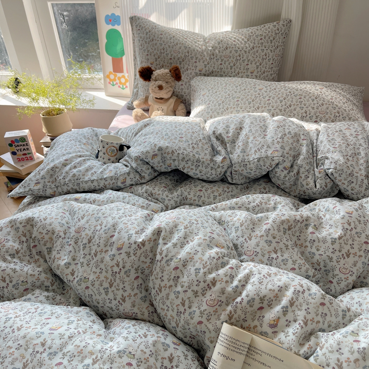 91家纺网 家纺一手货源 找家纺 萝莉家纺 2026新款全棉双层纱四件套 森林兔