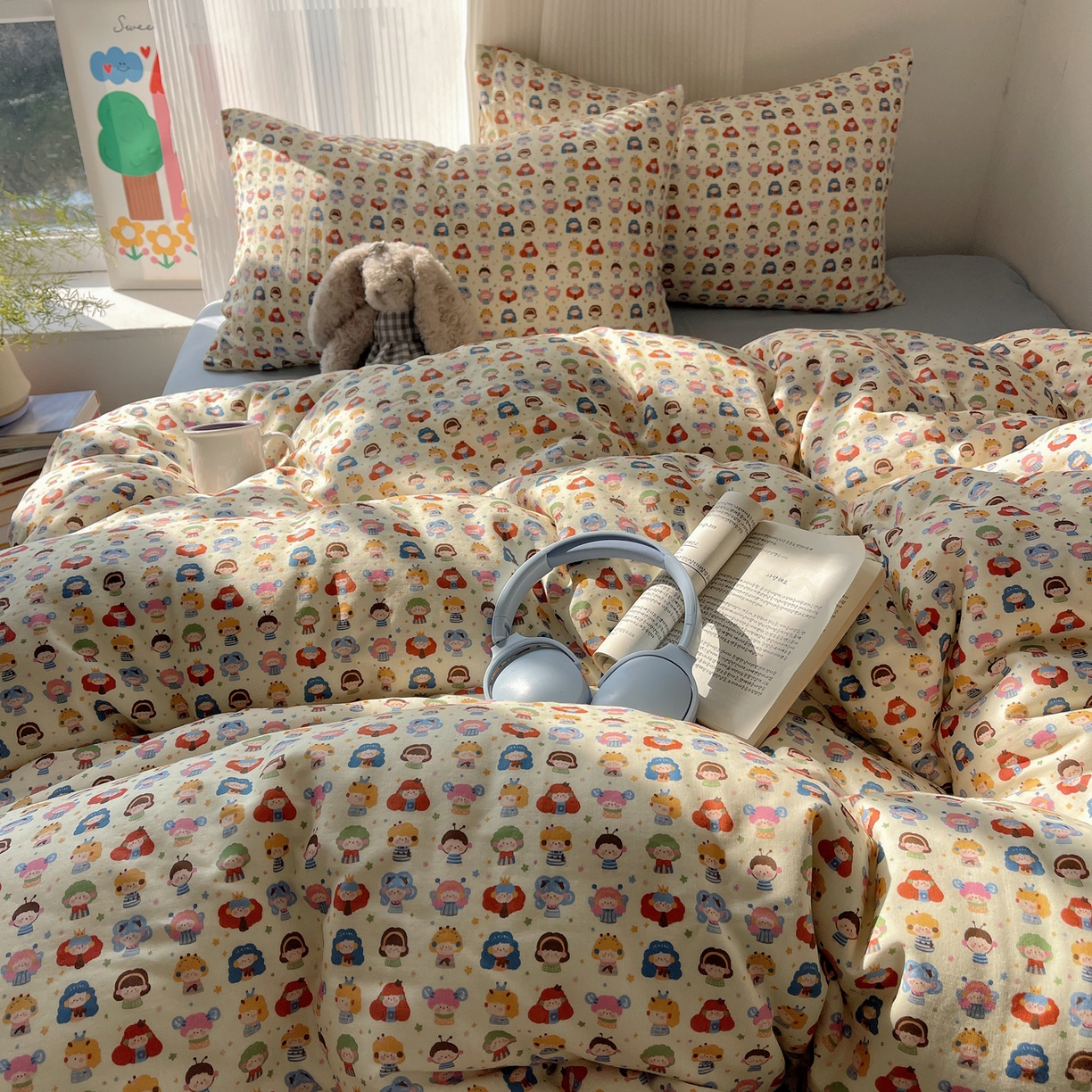 91家纺网 家纺一手货源 找家纺 萝莉家纺 2026新款全棉双层纱四件套 快乐大家族