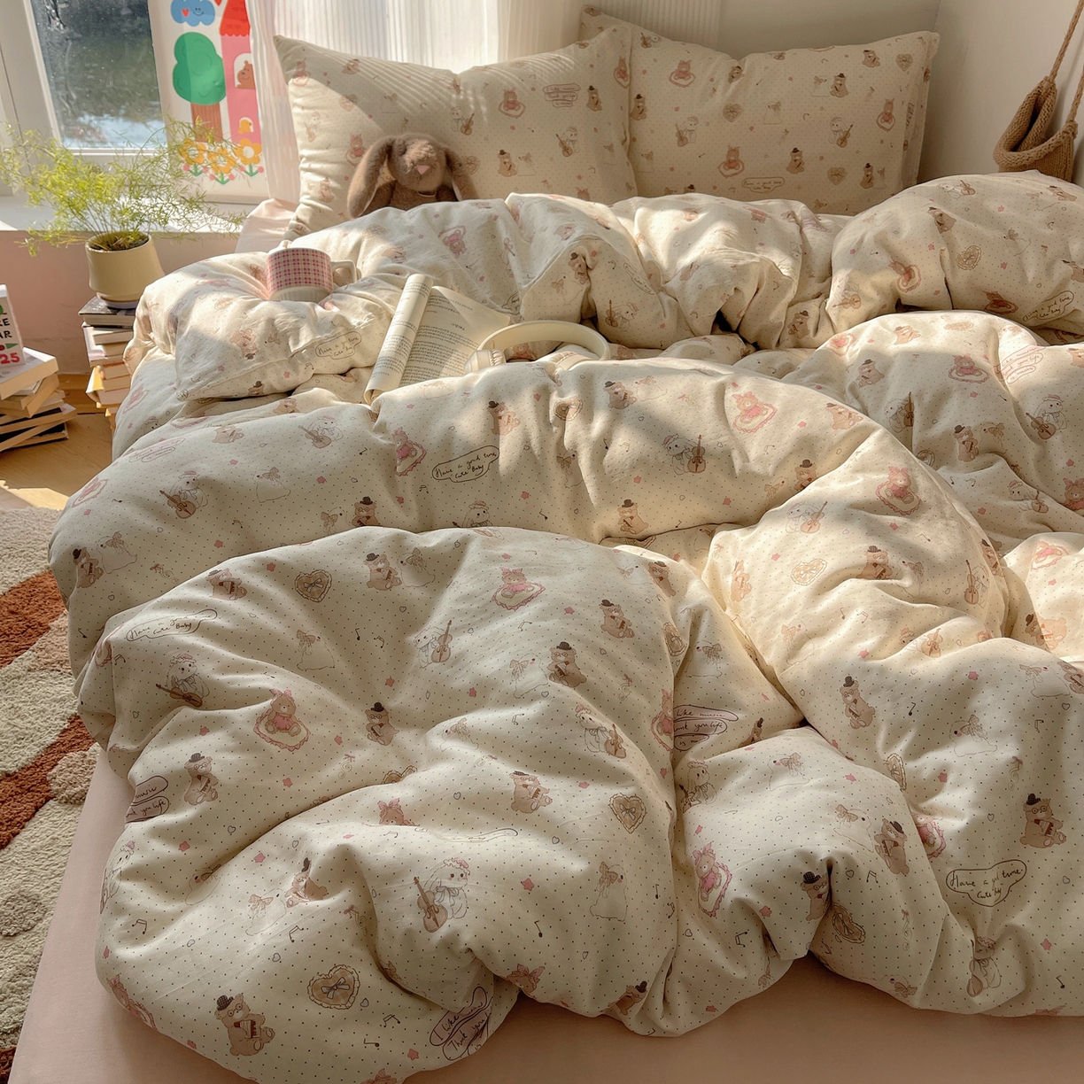 91家纺网 家纺一手货源 找家纺 萝莉家纺 2026新款全棉双层纱四件套 音乐派对