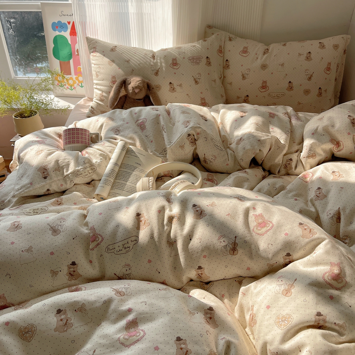 91家纺网 家纺一手货源 找家纺 萝莉家纺 2026新款全棉双层纱四件套 音乐派对