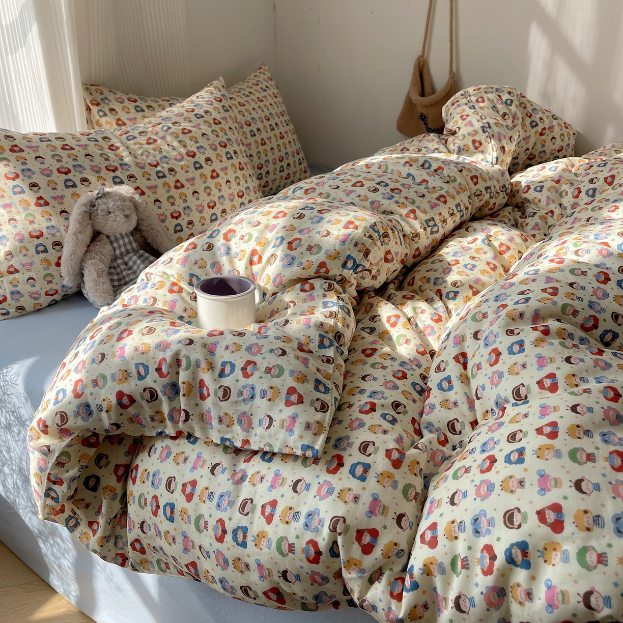 91家纺网 家纺一手货源 找家纺 萝莉家纺 2026新款全棉双层纱四件套 快乐大家族