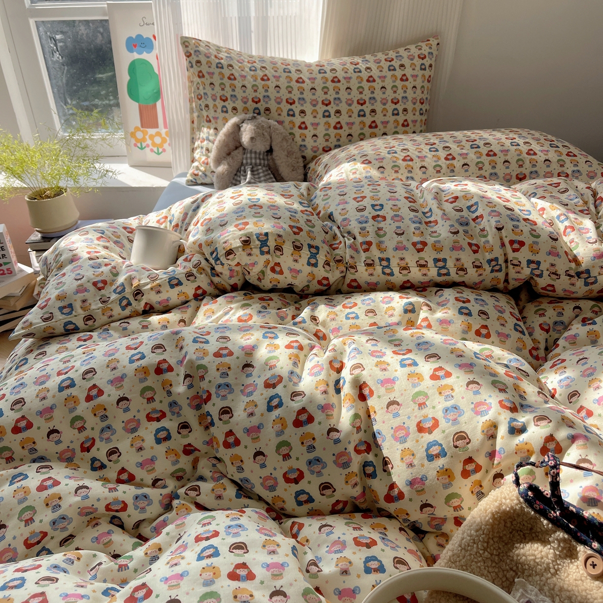 91家纺网 家纺一手货源 找家纺 萝莉家纺 2026新款全棉双层纱四件套 快乐大家族