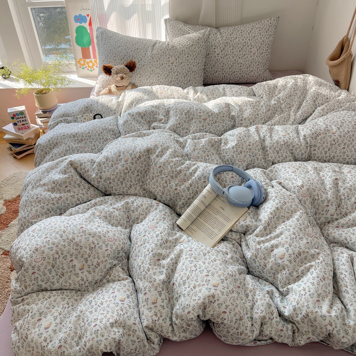 91家纺网 家纺一手货源 找家纺 萝莉家纺 2026新款全棉双层纱四件套 森林兔