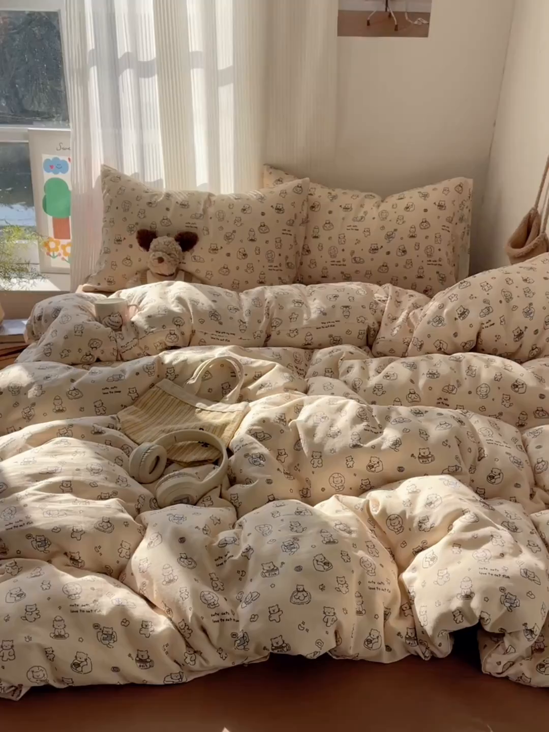 91家纺网 家纺一手货源 找家纺 萝莉家纺 2026新款全棉双层纱四件套 贪吃的猫
