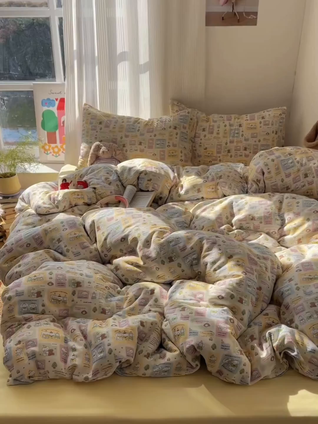 91家纺网 家纺一手货源 找家纺 萝莉家纺 2026新款全棉双层纱四件套 开心的一天