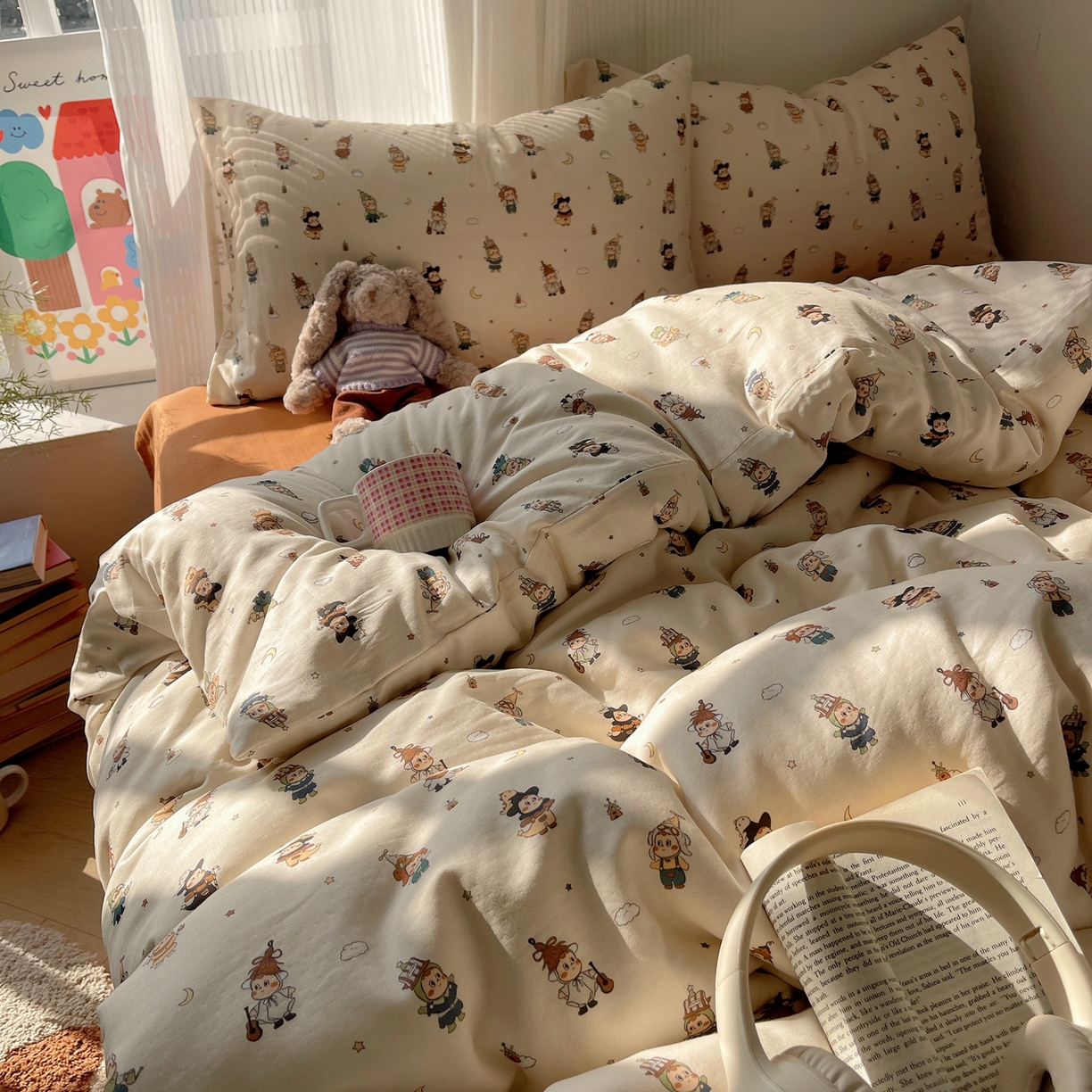 91家纺网 家纺一手货源 找家纺 萝莉家纺 2026新款全棉双层纱四件套 小人国