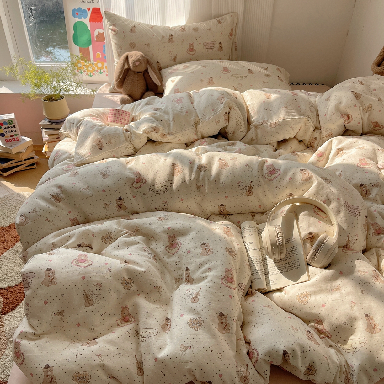 91家纺网 家纺一手货源 找家纺 萝莉家纺 2026新款全棉双层纱四件套 音乐派对