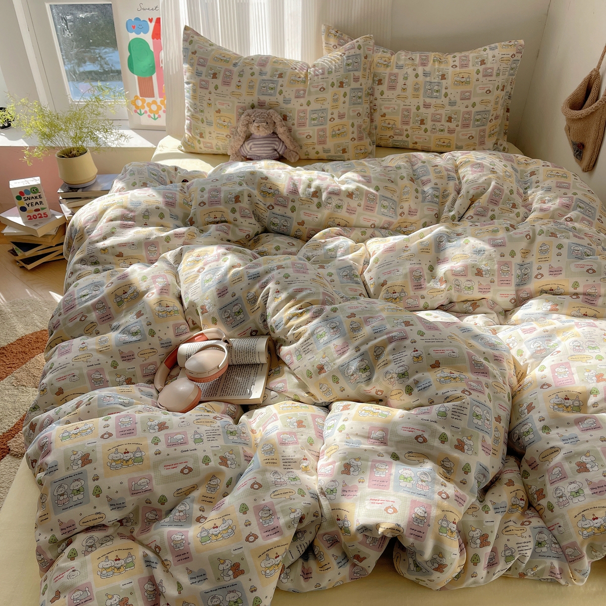 91家纺网 家纺一手货源 找家纺 萝莉家纺 2026新款全棉双层纱四件套 开心的一天