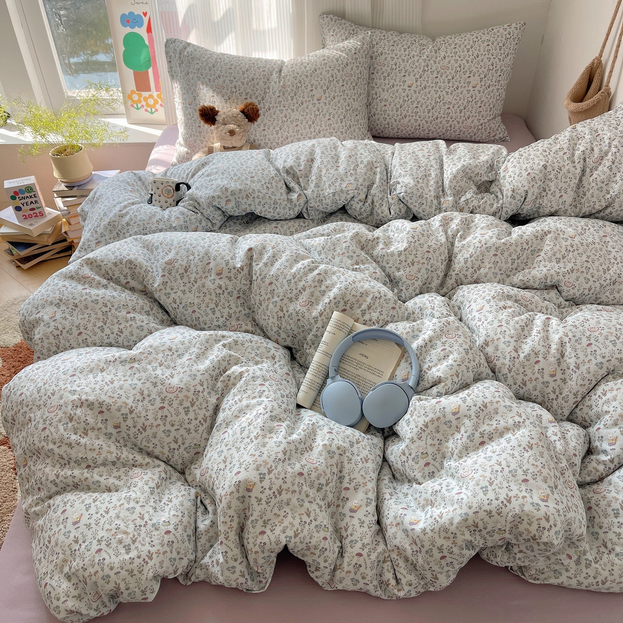 91家纺网 家纺一手货源 找家纺 萝莉家纺 2026新款全棉双层纱四件套 森林兔