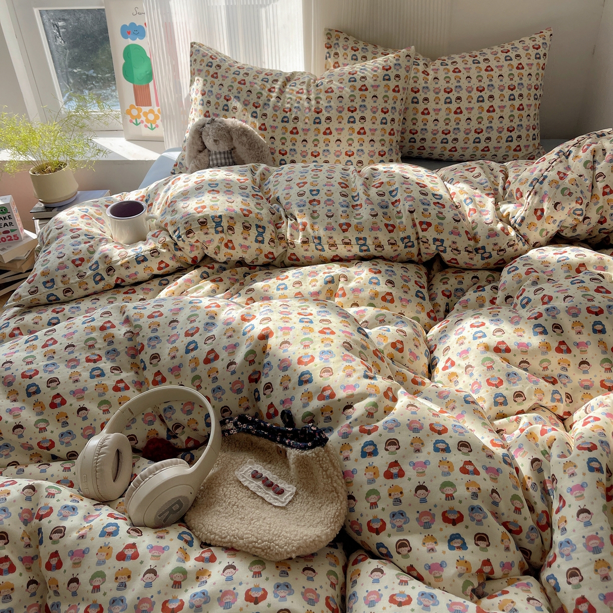 91家纺网 家纺一手货源 找家纺 萝莉家纺 2026新款全棉双层纱四件套 快乐大家族