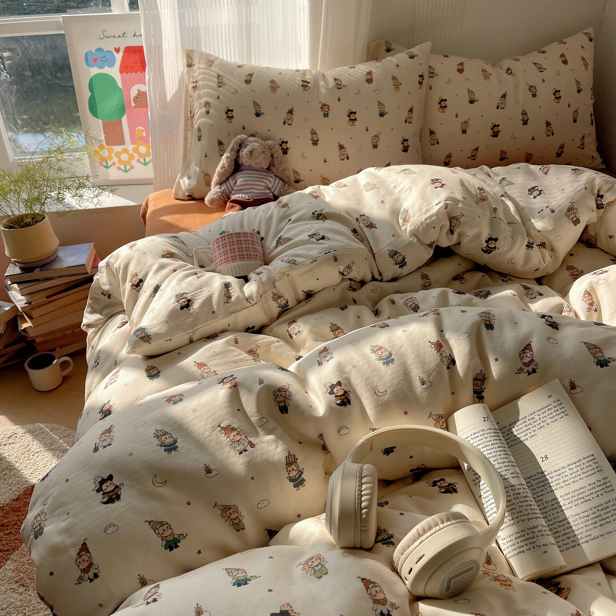 91家纺网 家纺一手货源 找家纺 萝莉家纺 2026新款全棉双层纱四件套 小人国