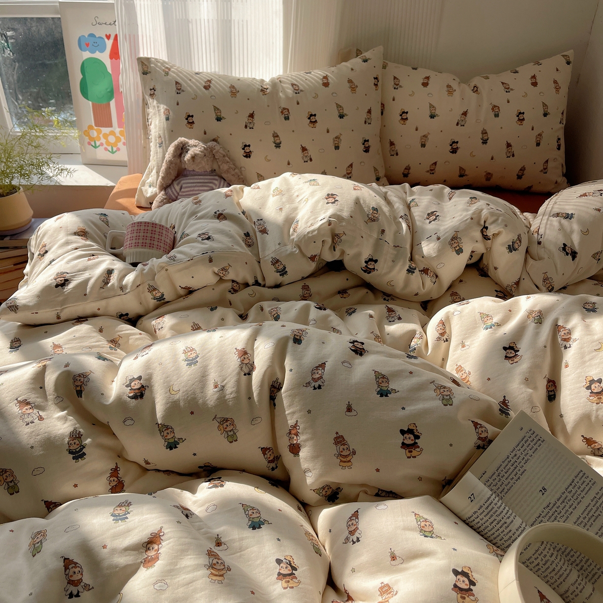 91家纺网 家纺一手货源 找家纺 萝莉家纺 2026新款全棉双层纱四件套 小人国