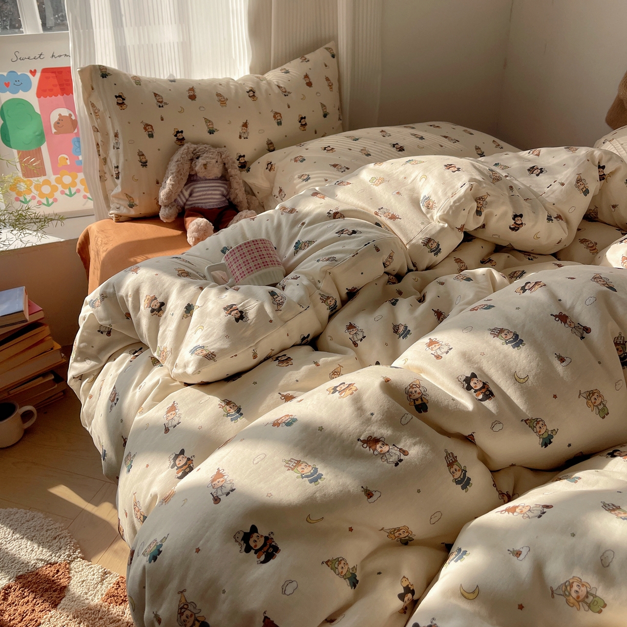 91家纺网 家纺一手货源 找家纺 萝莉家纺 2026新款全棉双层纱四件套 小人国