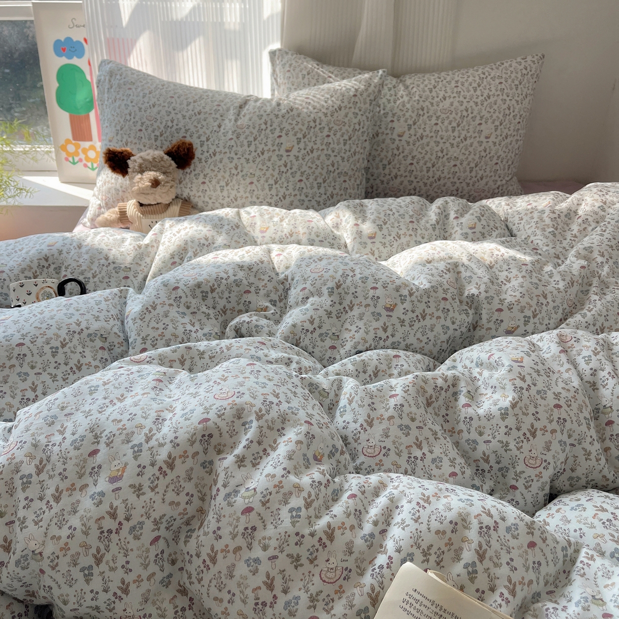 91家纺网 家纺一手货源 找家纺 萝莉家纺 2026新款全棉双层纱四件套 森林兔