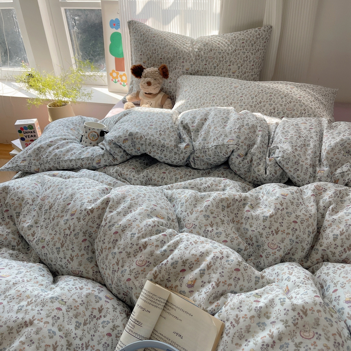 91家纺网 家纺一手货源 找家纺 萝莉家纺 2026新款全棉双层纱四件套 森林兔