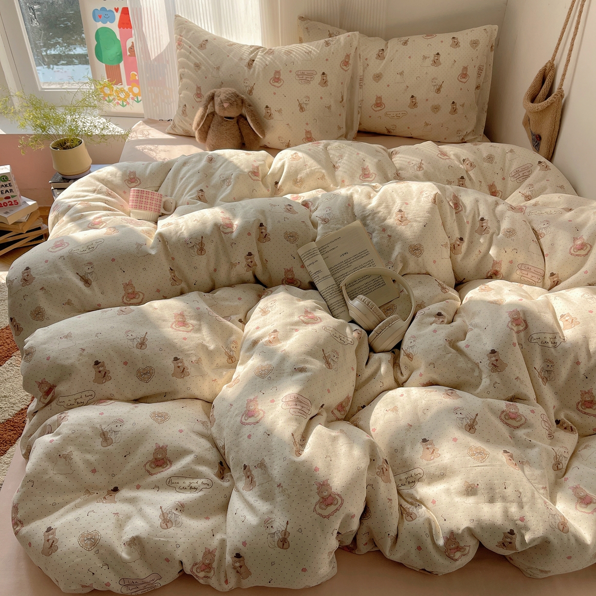 91家纺网 家纺一手货源 找家纺 萝莉家纺 2026新款全棉双层纱四件套 音乐派对