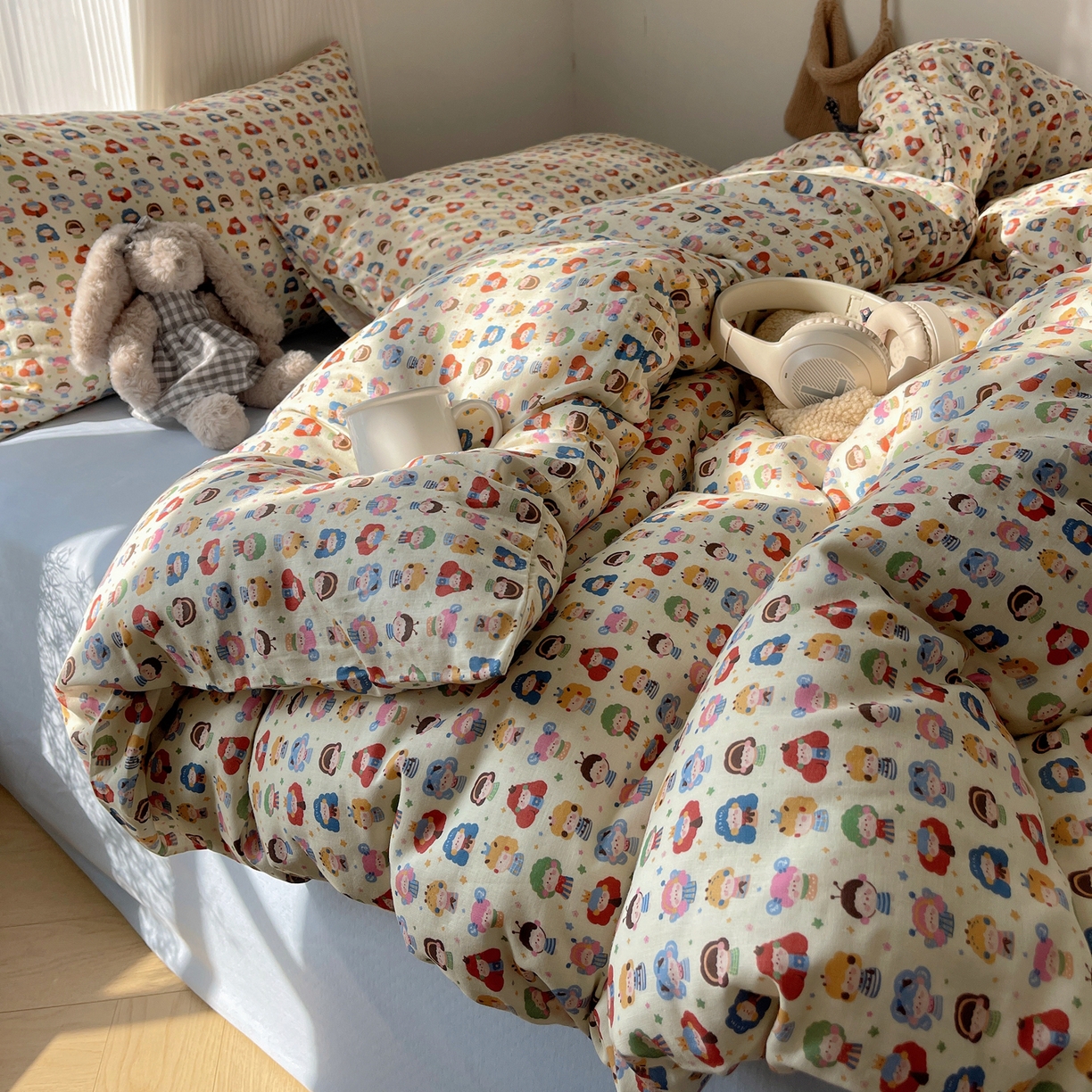 91家纺网 家纺一手货源 找家纺 萝莉家纺 2026新款全棉双层纱四件套 快乐大家族