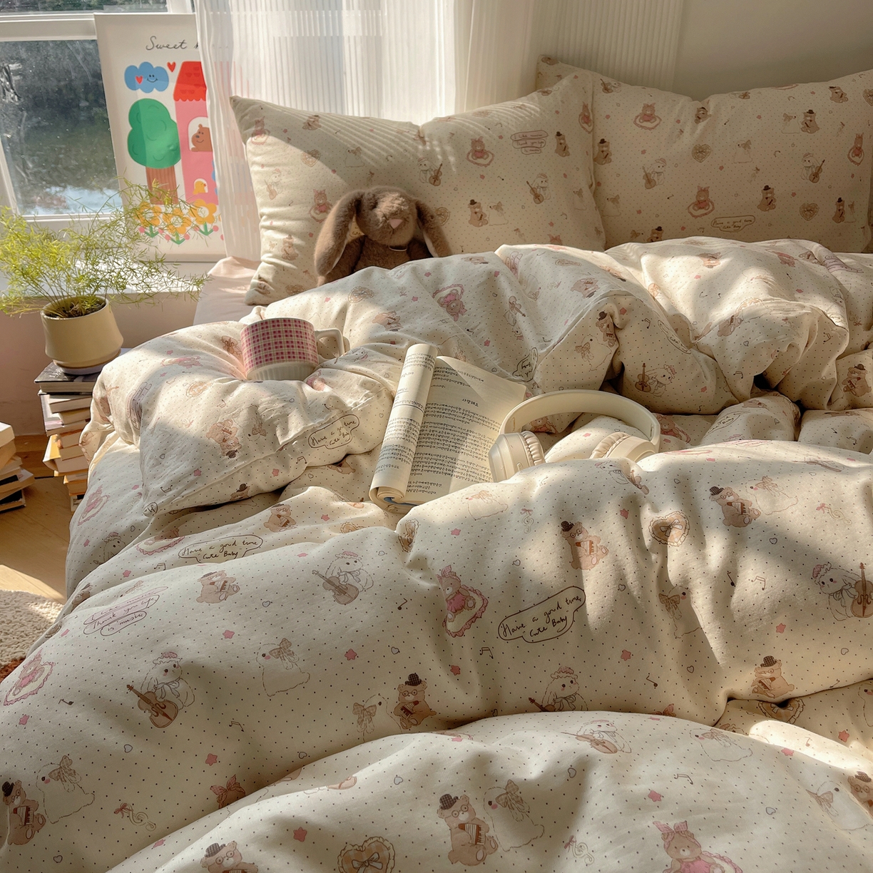 91家纺网 家纺一手货源 找家纺 萝莉家纺 2026新款全棉双层纱四件套 音乐派对